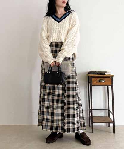 【GEVACO/ゲバコ】格紋側邊腰帶半身裙