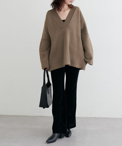 羊毛混紡提花拼接袖套頭衫