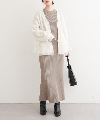 〈osono〉亮片羽毛針織背心×羅紋連衣裙