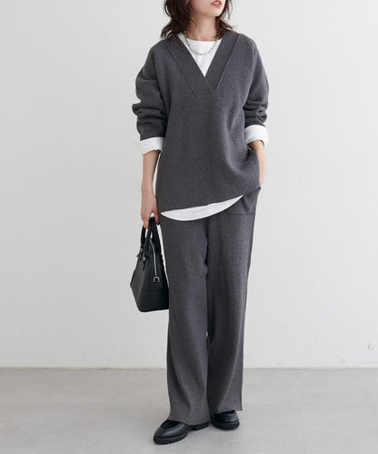 羊毛混紡羅紋針織褲