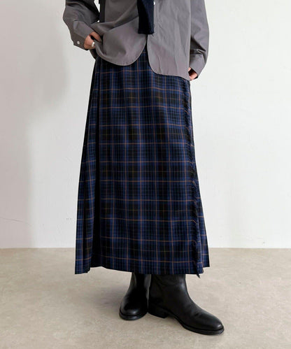 【GEVACO/ゲバコ】格紋側邊腰帶半身裙