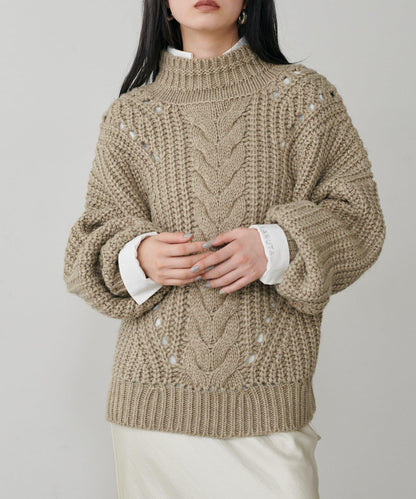 手工編織風格麻花針織套頭衫