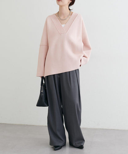 羊毛混紡提花拼接袖套頭衫