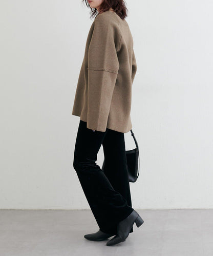 羊毛混紡提花拼接袖套頭衫