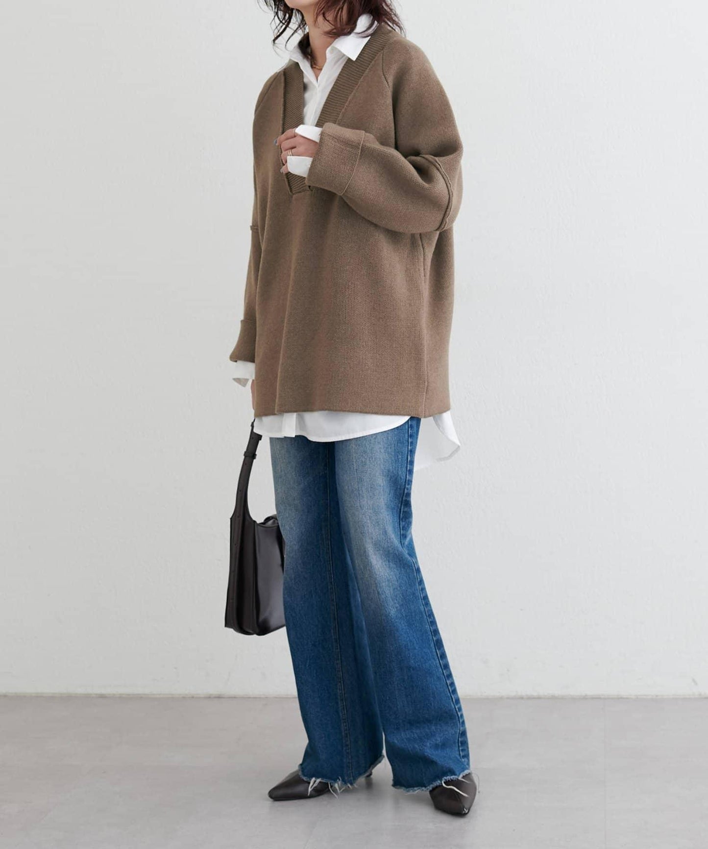 羊毛混紡提花拼接袖套頭衫