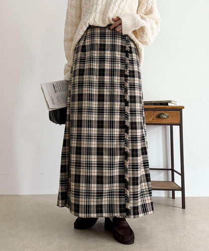 【GEVACO/ゲバコ】格紋側邊腰帶半身裙