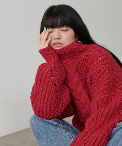 手工編織風格麻花針織套頭衫