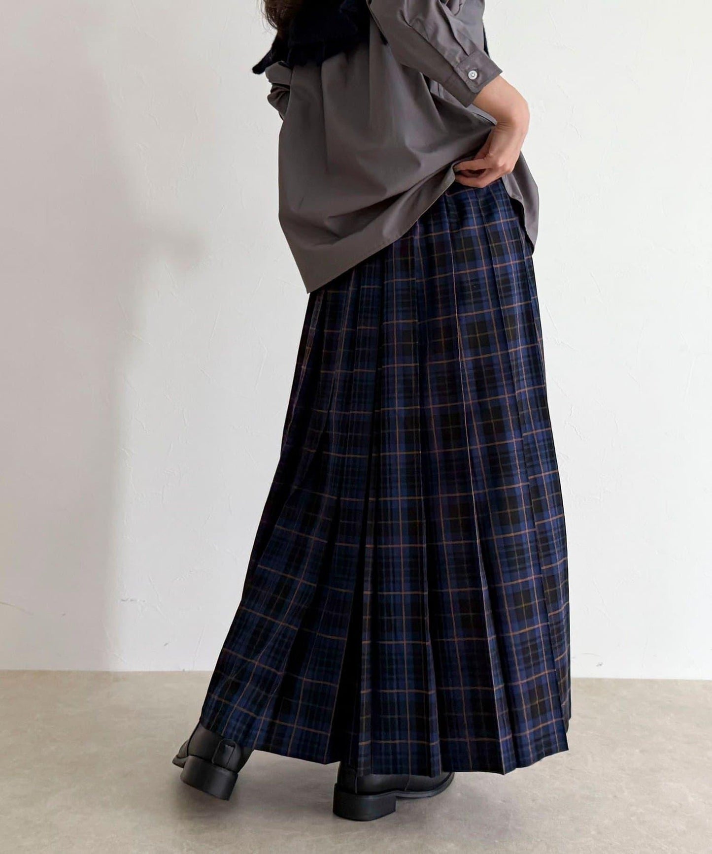 【GEVACO/ゲバコ】格紋側邊腰帶半身裙