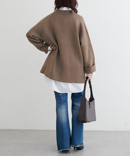 羊毛混紡提花拼接袖套頭衫