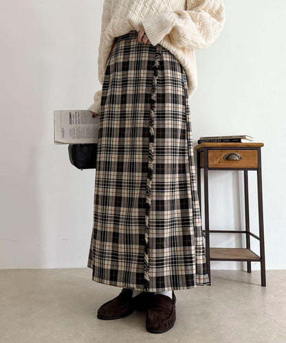 【GEVACO/ゲバコ】格紋側邊腰帶半身裙