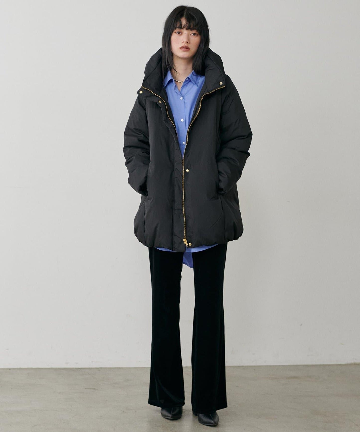 尼龍羽絨中長款大衣