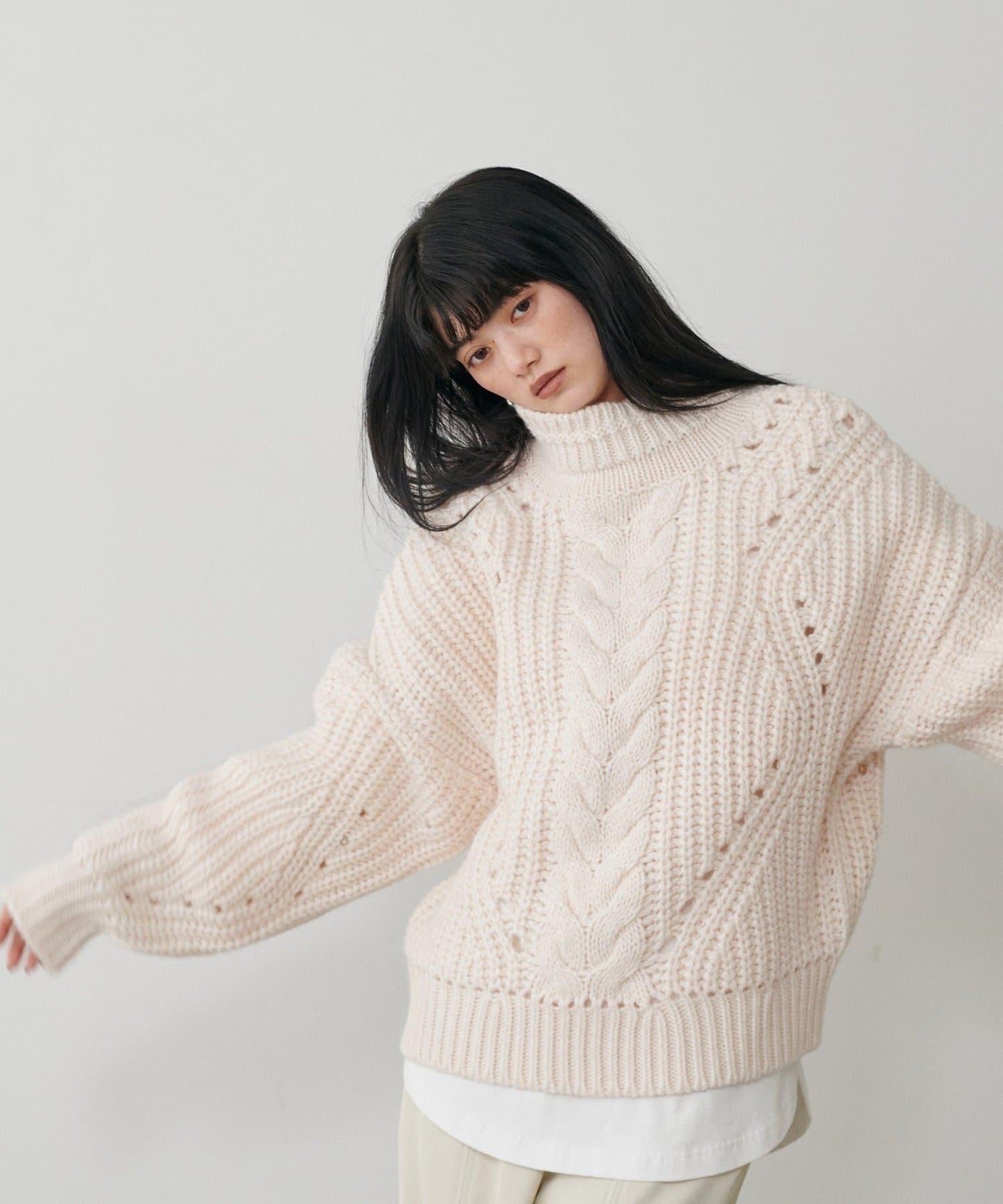 手工編織風格麻花針織套頭衫