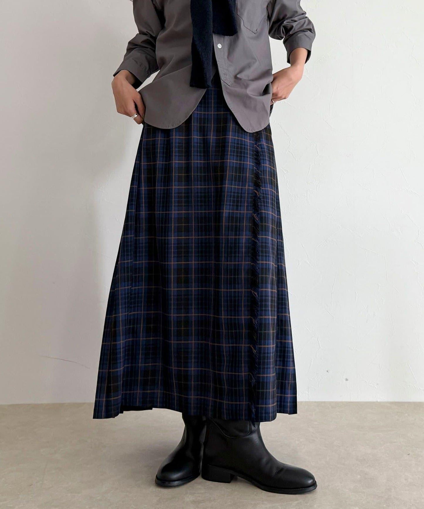 【GEVACO/ゲバコ】格紋側邊腰帶半身裙