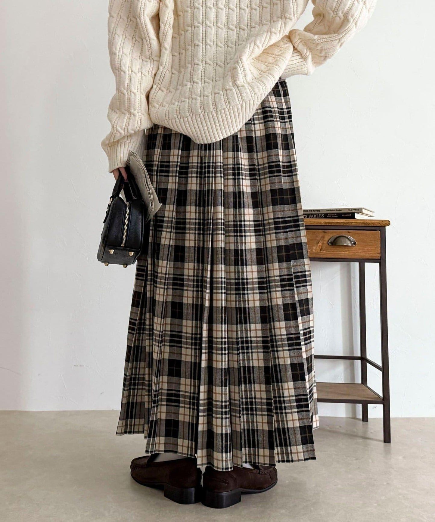 【GEVACO/ゲバコ】格紋側邊腰帶半身裙