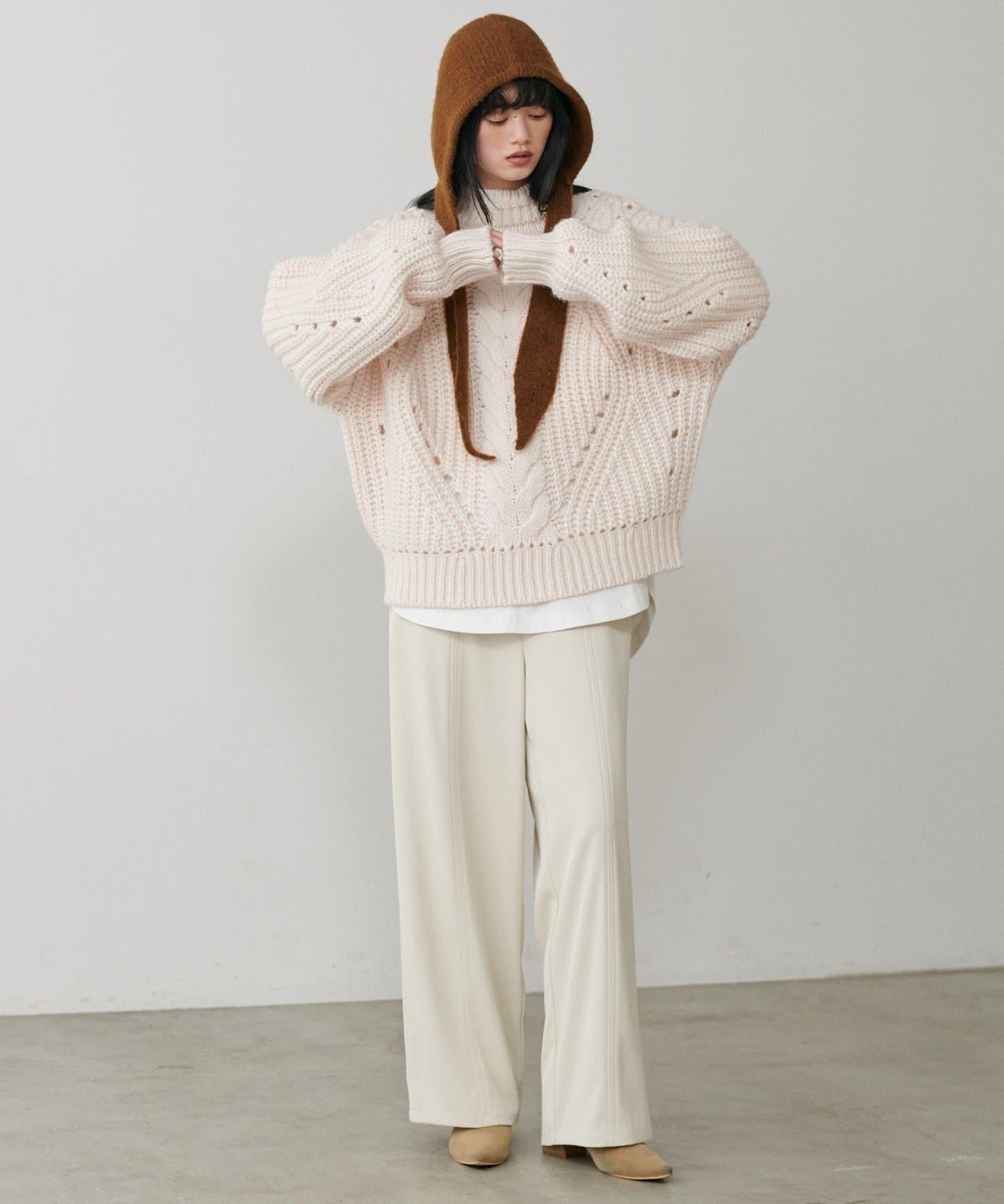 手工編織風格麻花針織套頭衫