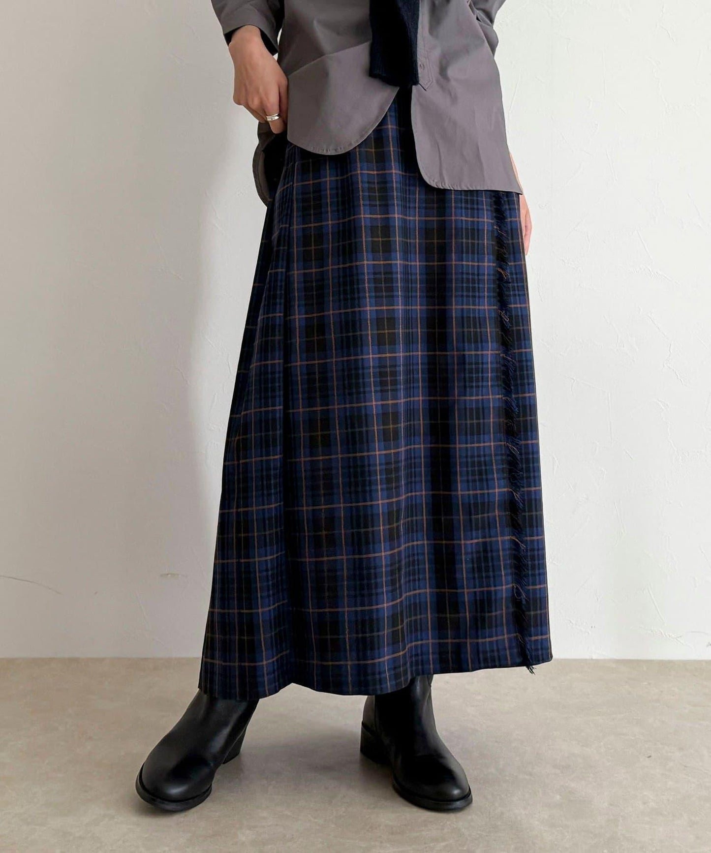 【GEVACO/ゲバコ】格紋側邊腰帶半身裙