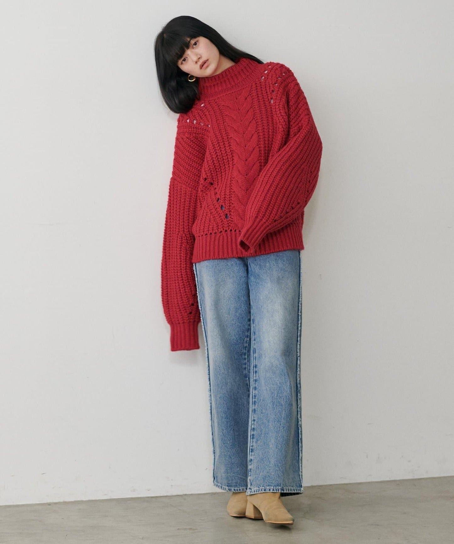 手工編織風格麻花針織套頭衫