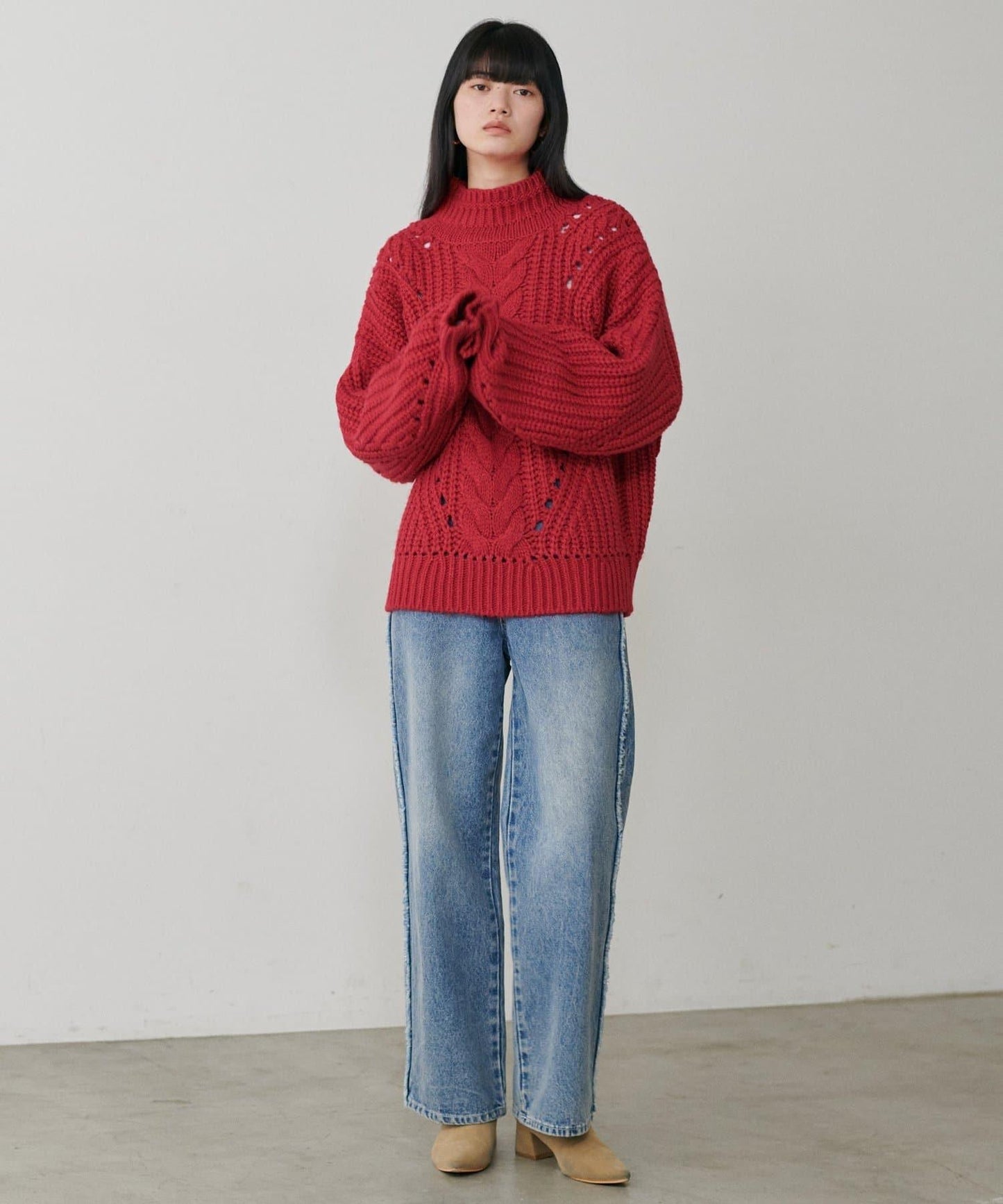 手工編織風格麻花針織套頭衫