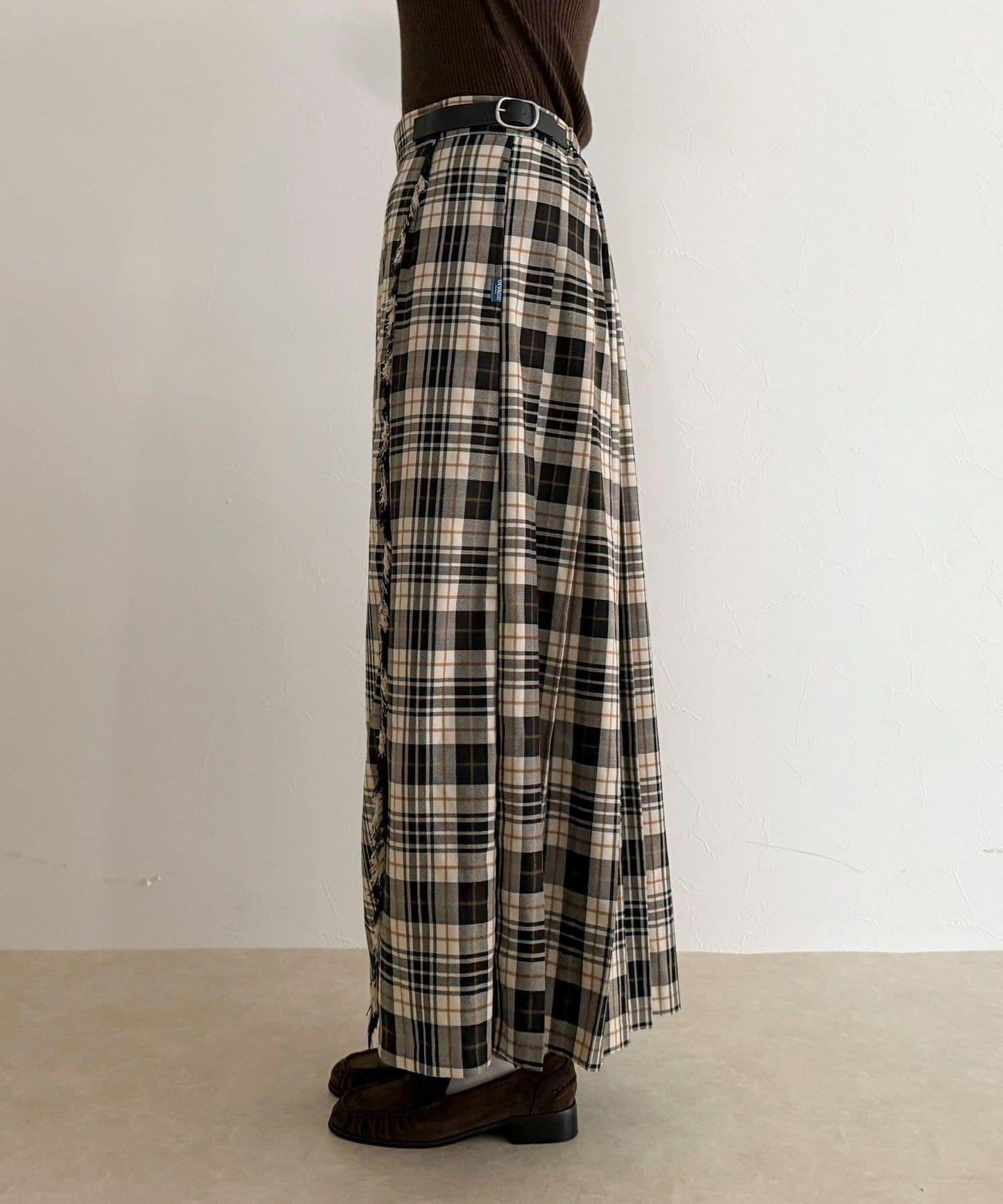 【GEVACO/ゲバコ】格紋側邊腰帶半身裙