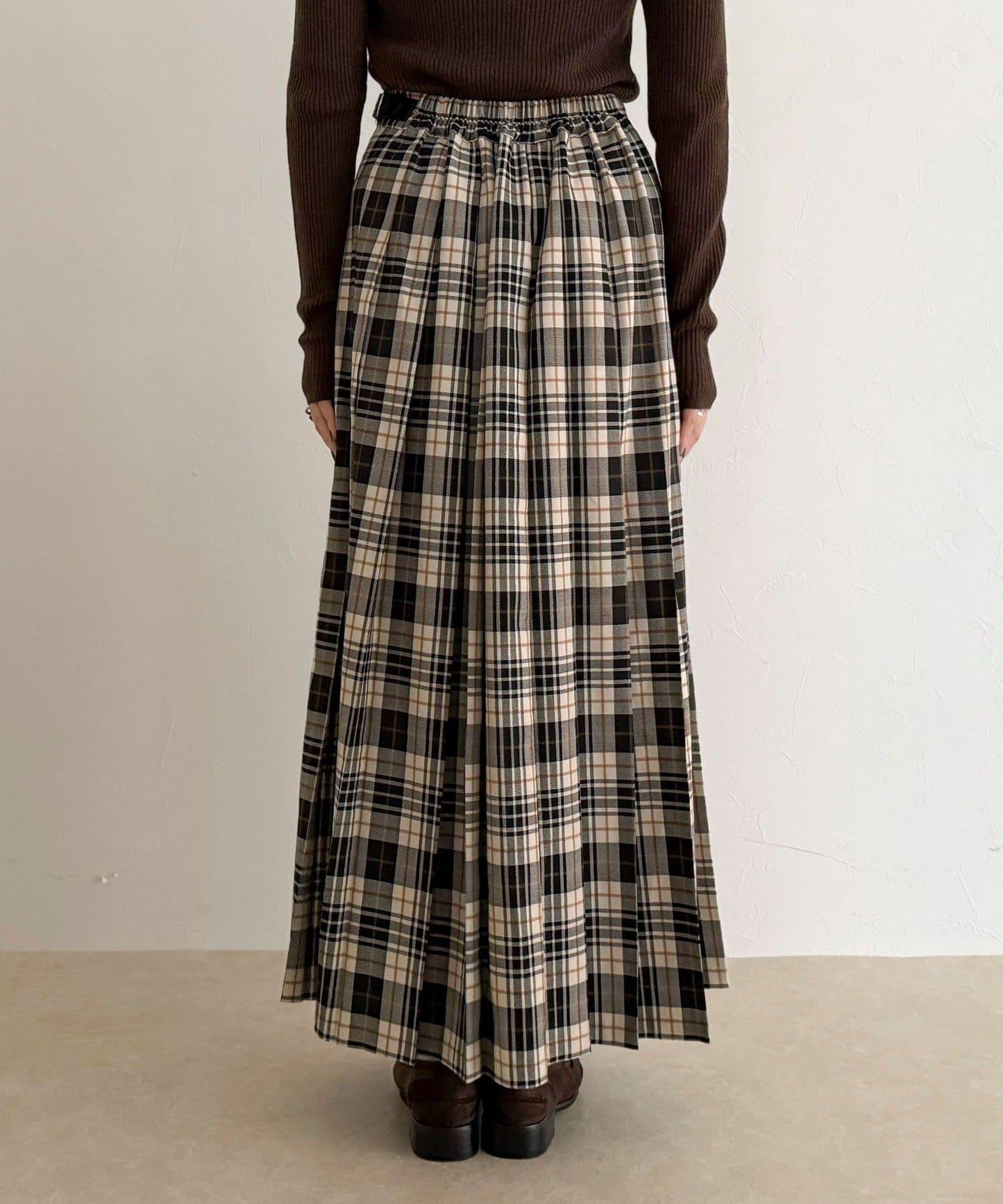 【GEVACO/ゲバコ】格紋側邊腰帶半身裙