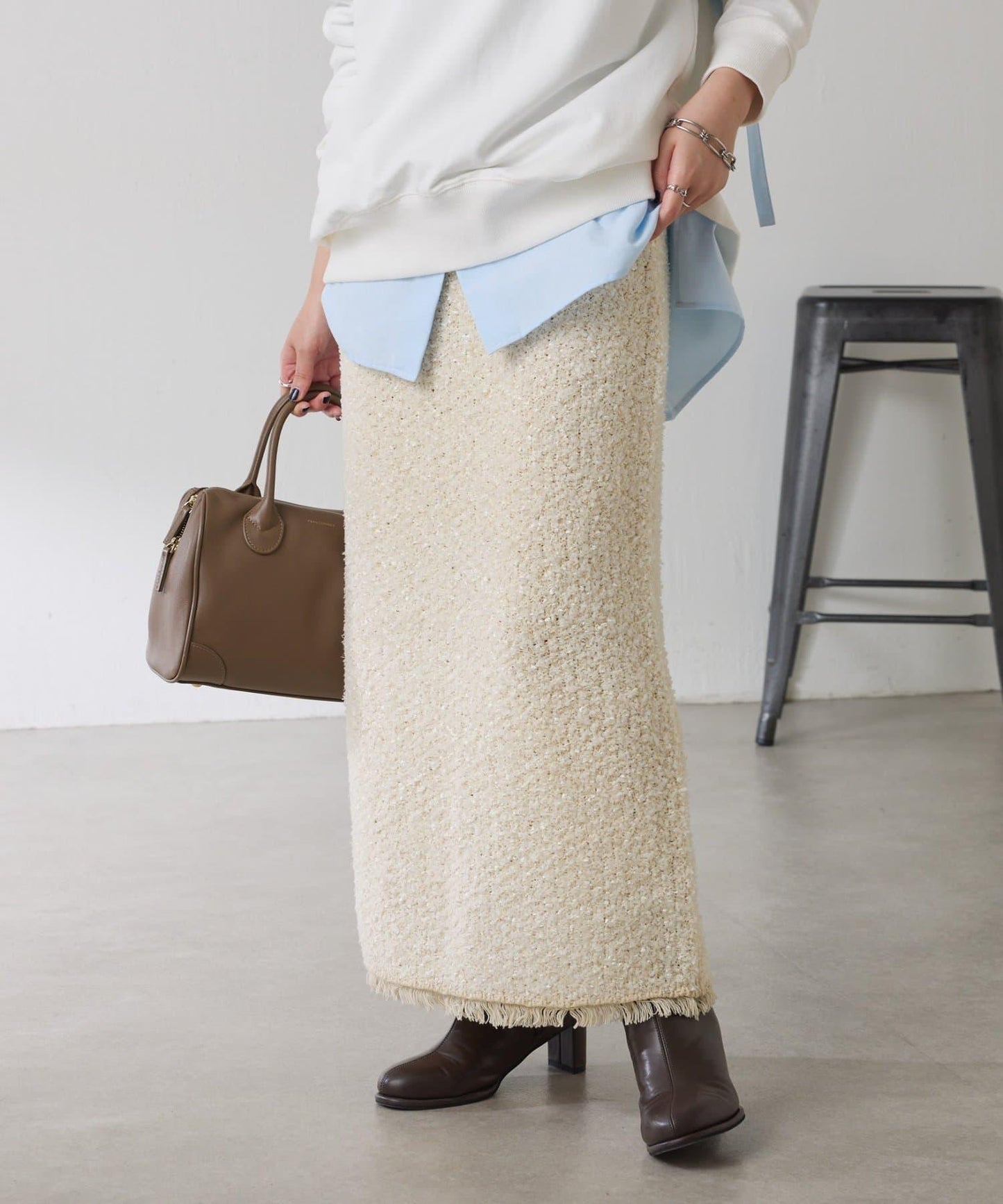 【全鬆緊腰】仿粗花呢針織半身裙/可成套搭配