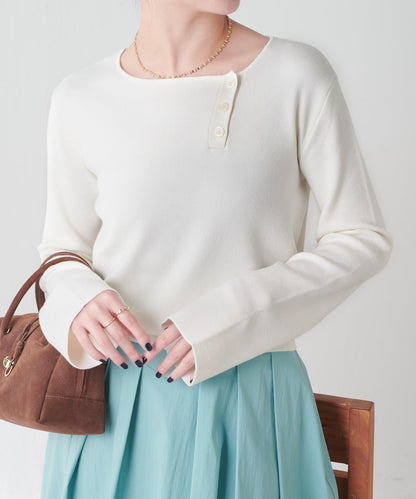 【順滑觸感】斜釦針織衫