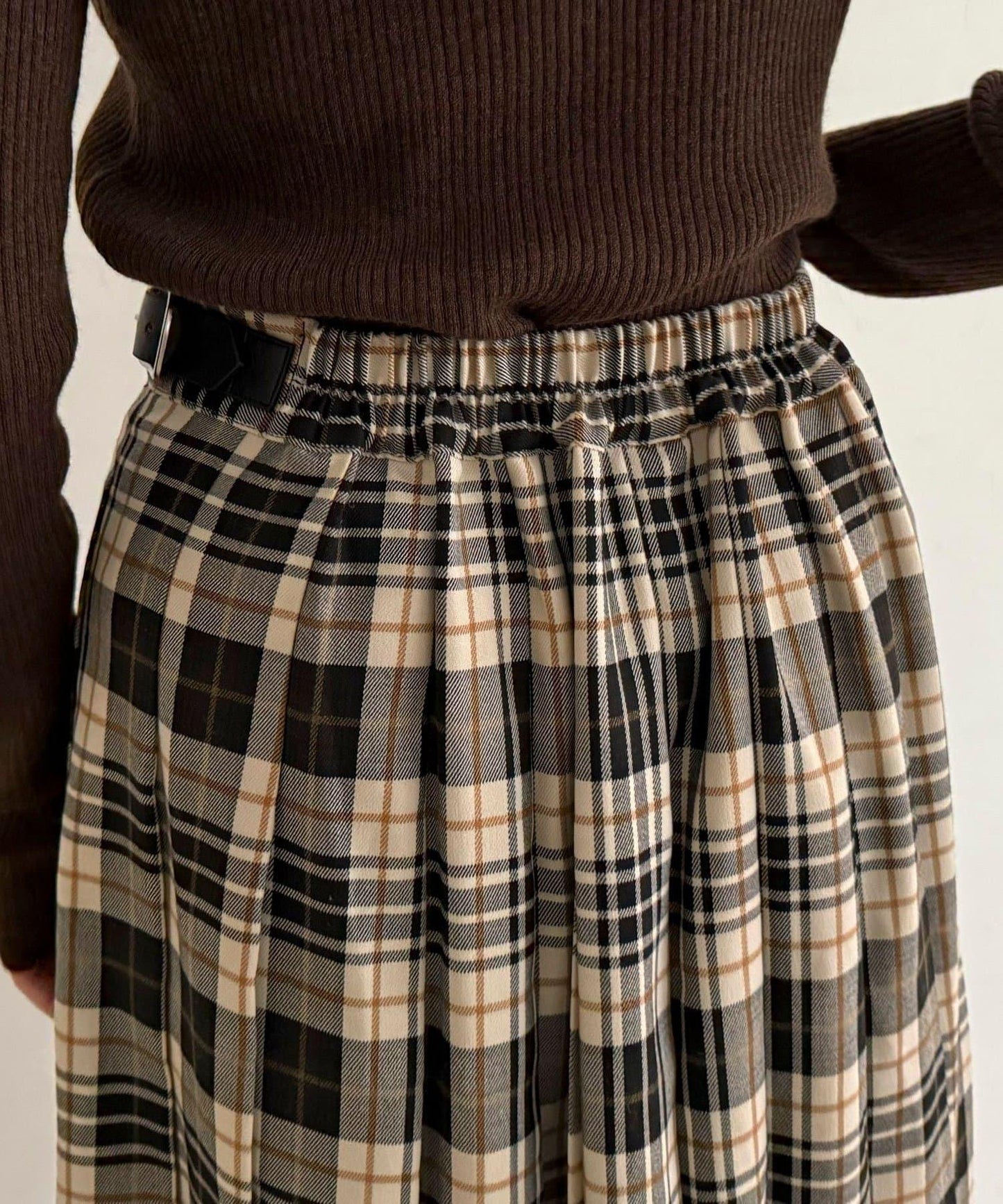 【GEVACO/ゲバコ】格紋側邊腰帶半身裙