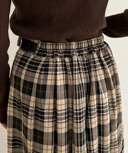 【GEVACO/ゲバコ】格紋側邊腰帶半身裙