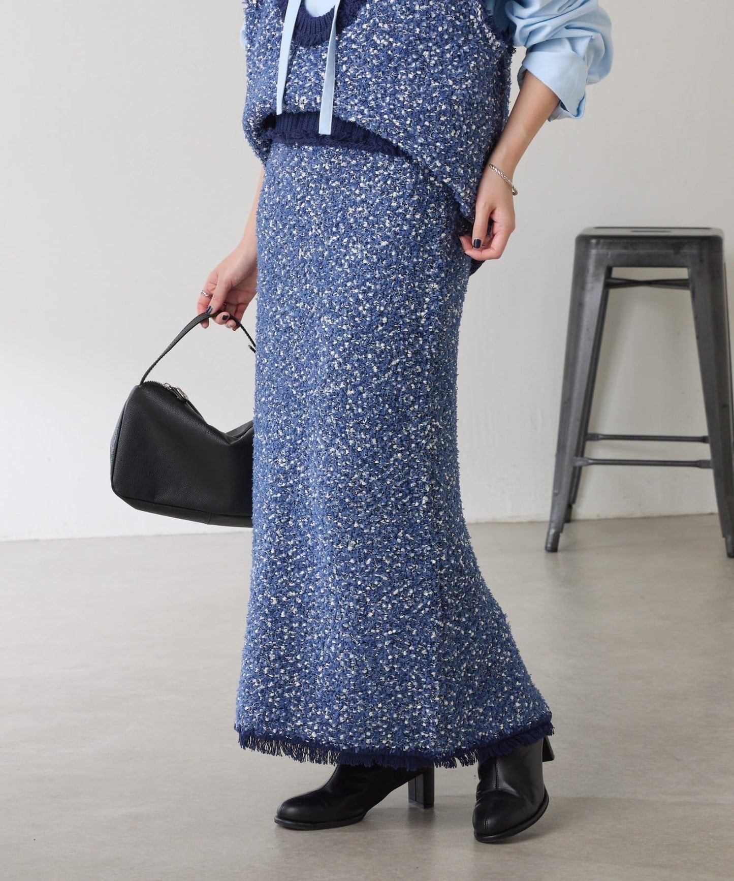 【全鬆緊腰】仿粗花呢針織半身裙/可成套搭配