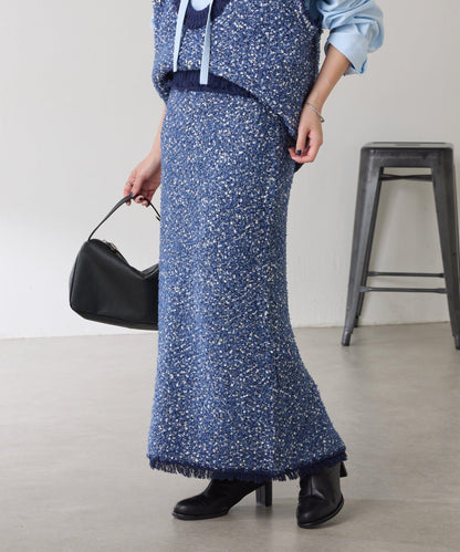 【全鬆緊腰】仿粗花呢針織半身裙/可成套搭配