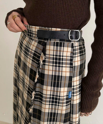 【GEVACO/ゲバコ】格紋側邊腰帶半身裙