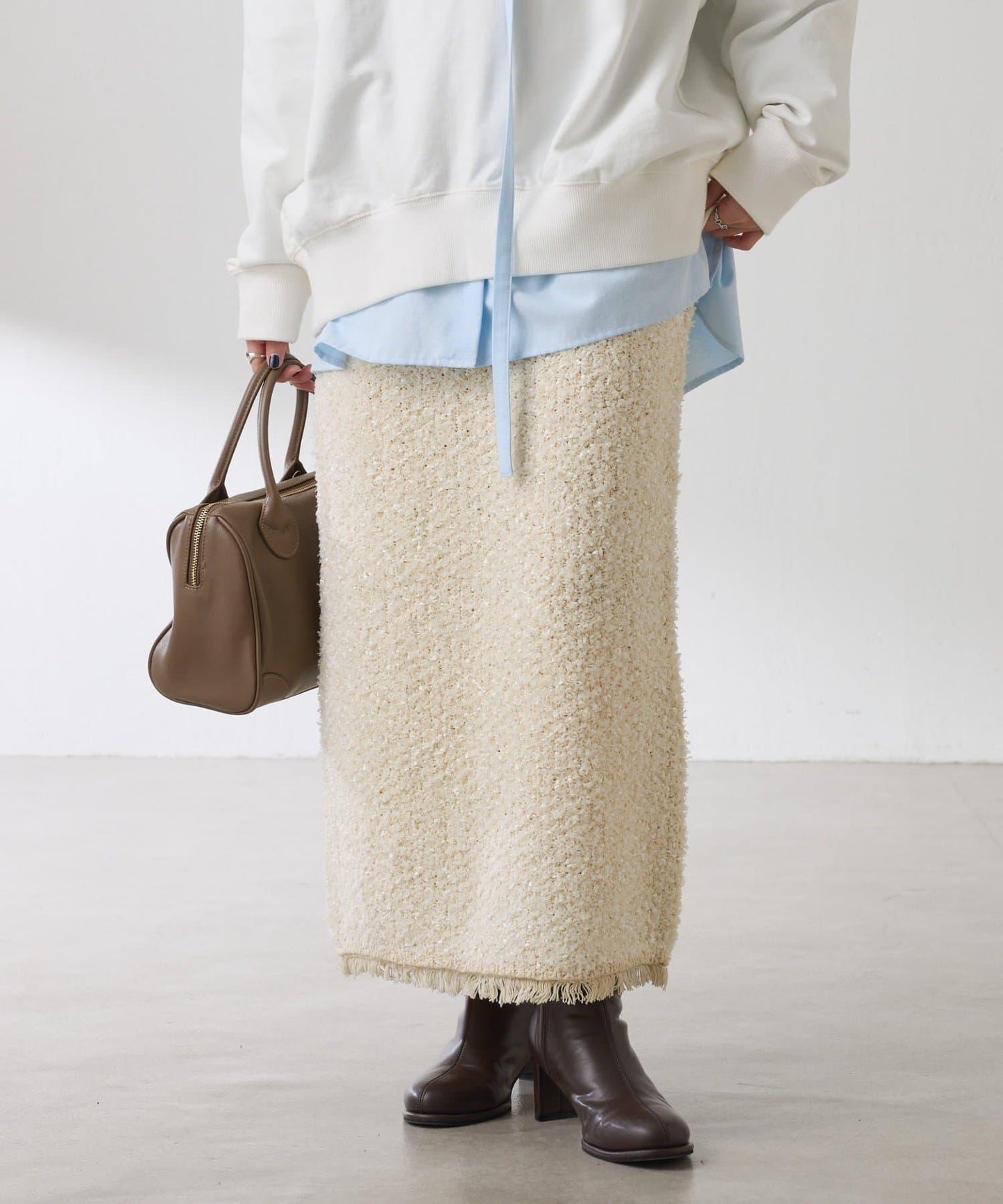 【全鬆緊腰】仿粗花呢針織半身裙/可成套搭配