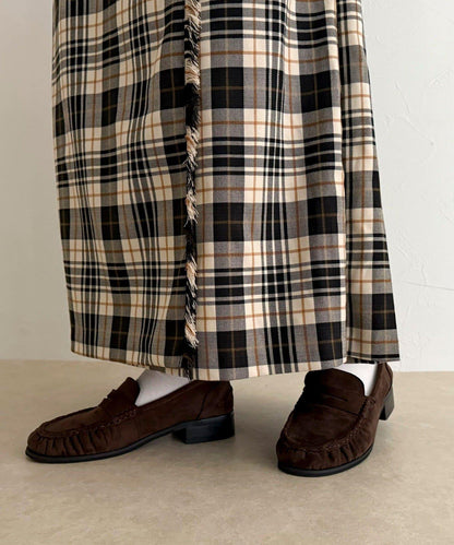 【GEVACO/ゲバコ】格紋側邊腰帶半身裙