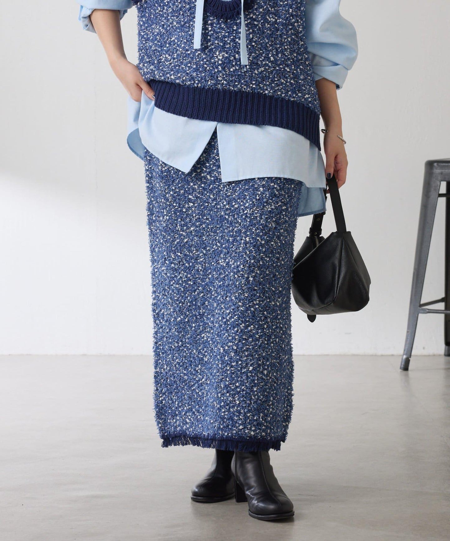 【全鬆緊腰】仿粗花呢針織半身裙/可成套搭配