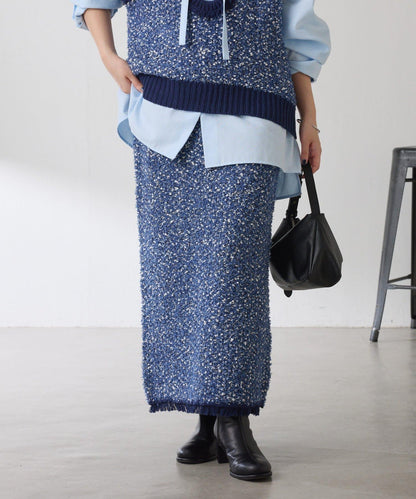 【全鬆緊腰】仿粗花呢針織半身裙/可成套搭配