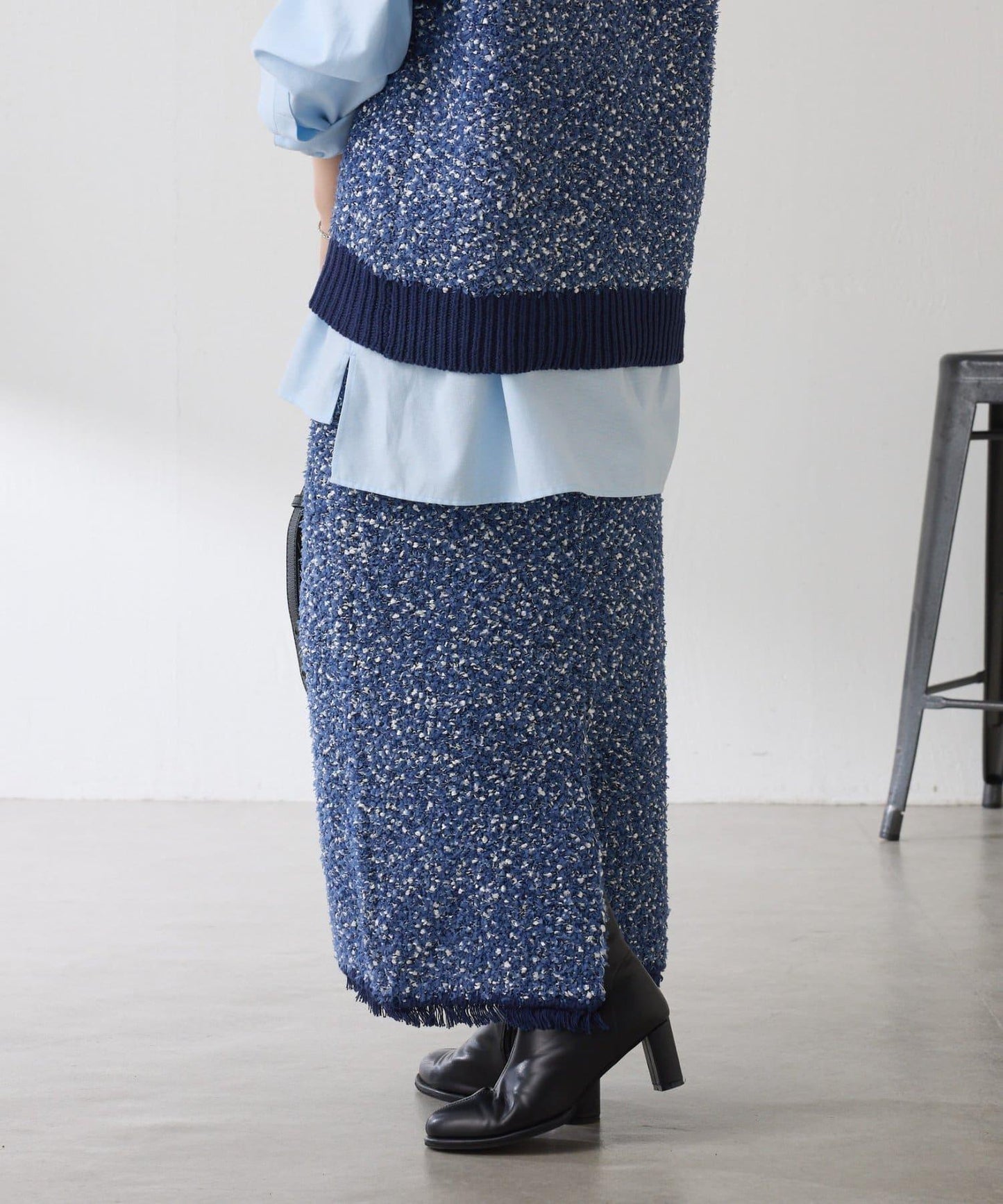 【全鬆緊腰】仿粗花呢針織半身裙/可成套搭配