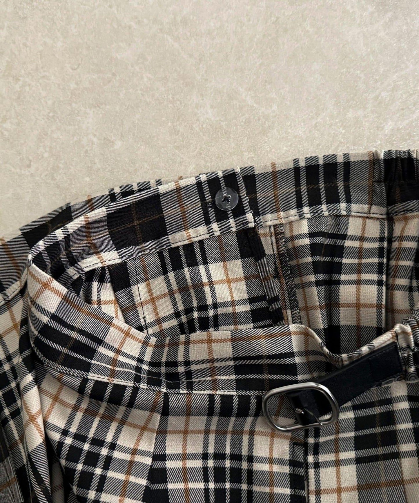 【GEVACO/ゲバコ】格紋側邊腰帶半身裙