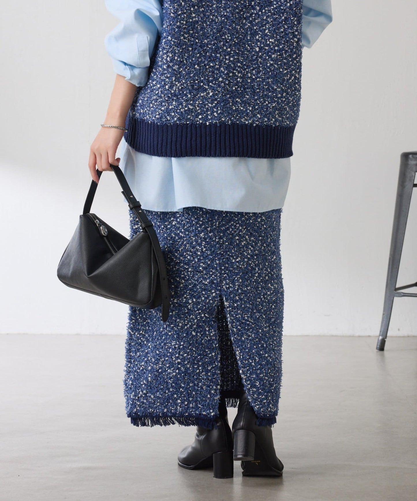 【全鬆緊腰】仿粗花呢針織半身裙/可成套搭配