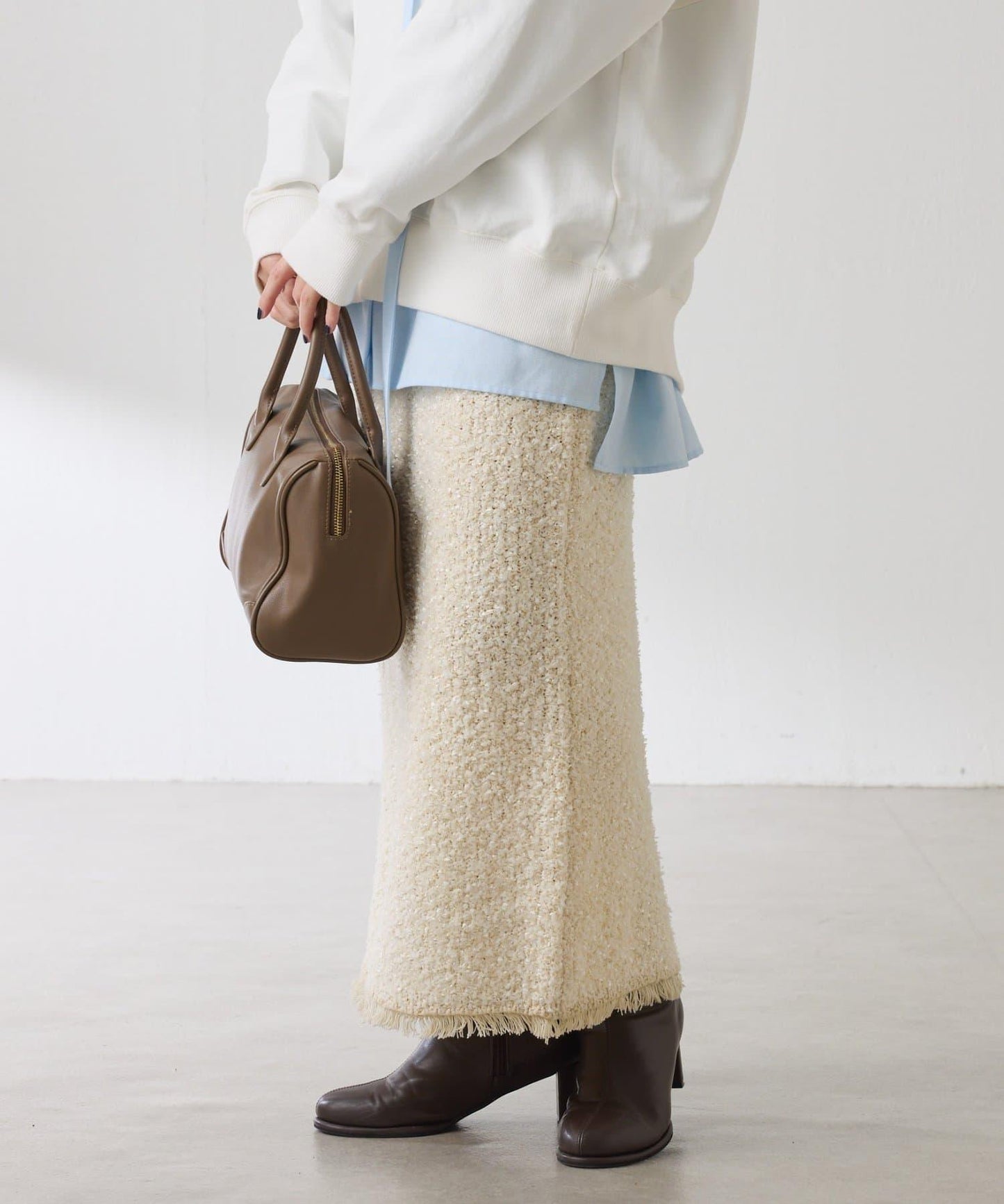 【全鬆緊腰】仿粗花呢針織半身裙/可成套搭配