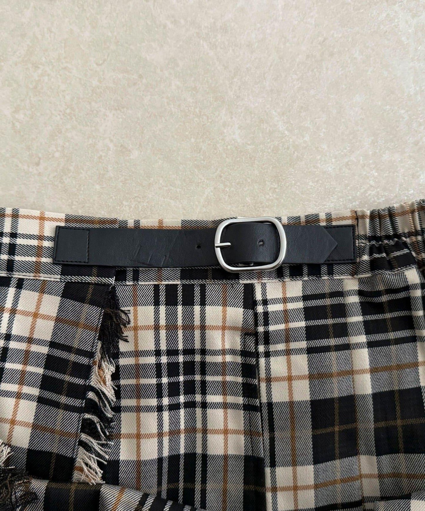 【GEVACO/ゲバコ】格紋側邊腰帶半身裙