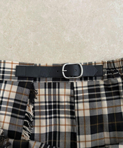 【GEVACO/ゲバコ】格紋側邊腰帶半身裙