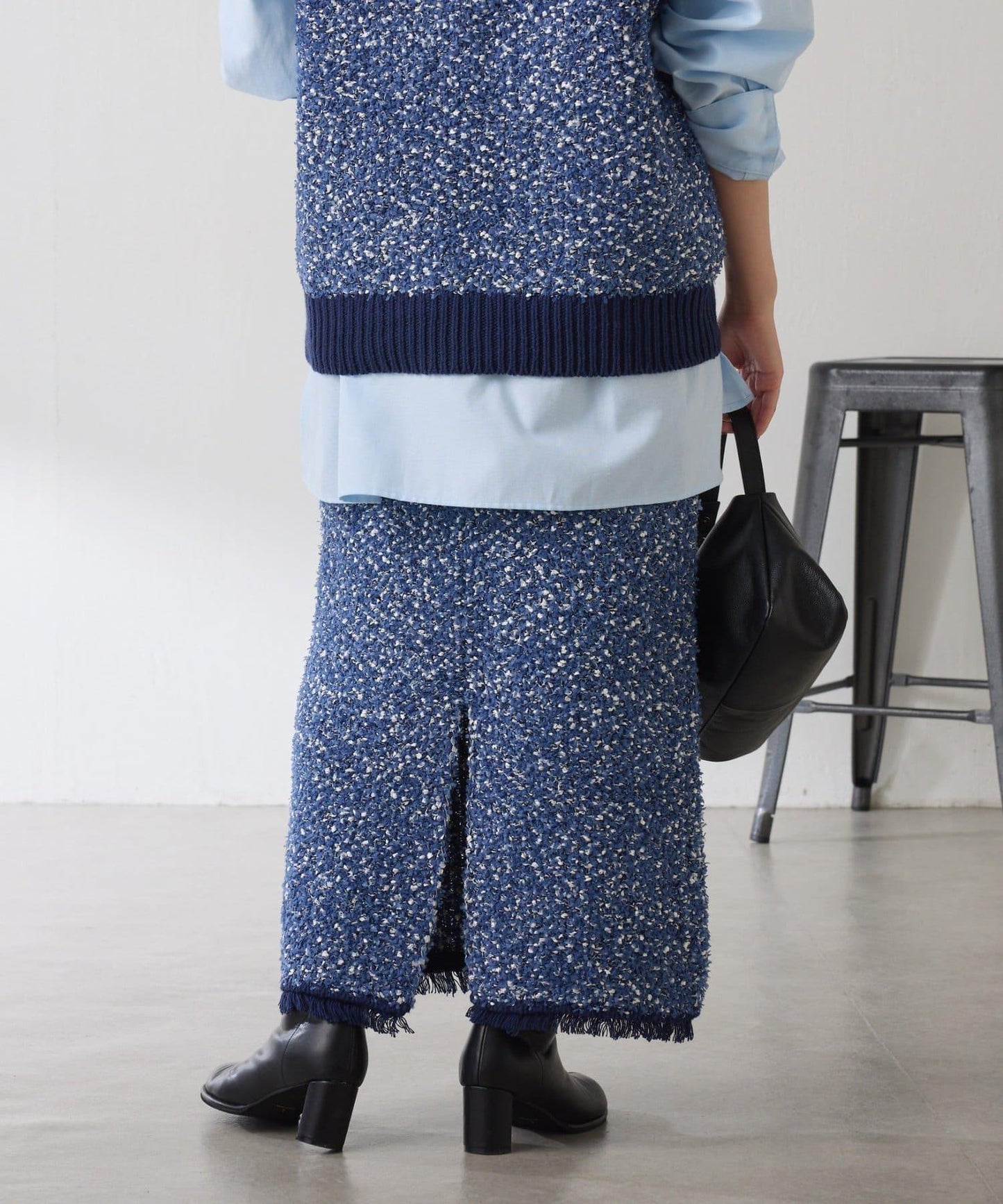 【全鬆緊腰】仿粗花呢針織半身裙/可成套搭配