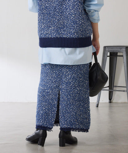 【全鬆緊腰】仿粗花呢針織半身裙/可成套搭配