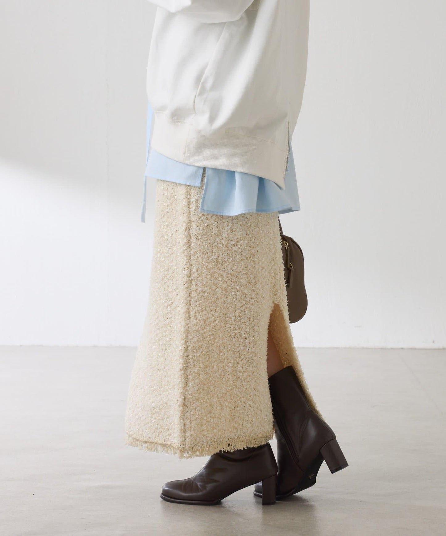 【全鬆緊腰】仿粗花呢針織半身裙/可成套搭配