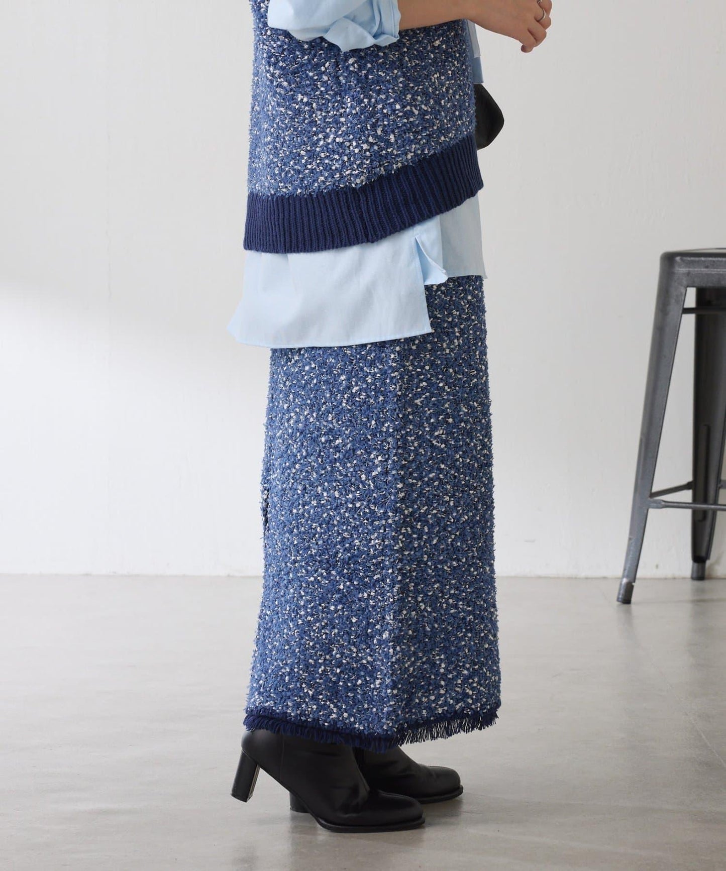 【全鬆緊腰】仿粗花呢針織半身裙/可成套搭配