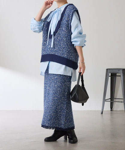 【全鬆緊腰】仿粗花呢針織半身裙/可成套搭配