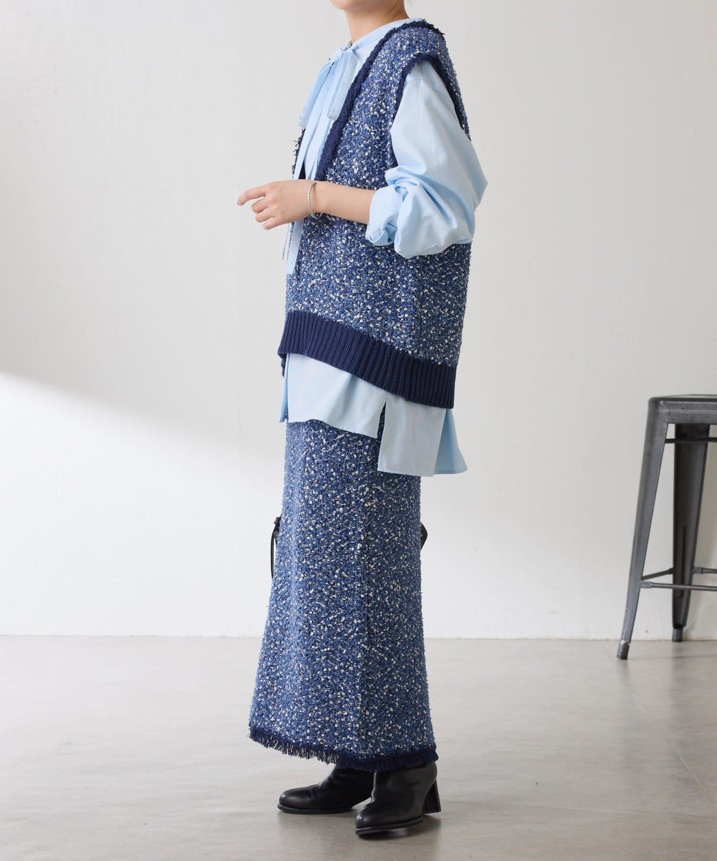 【全鬆緊腰】仿粗花呢針織半身裙/可成套搭配