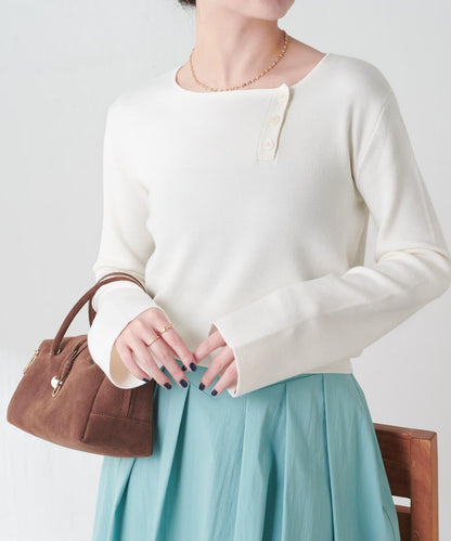 【順滑觸感】斜釦針織衫