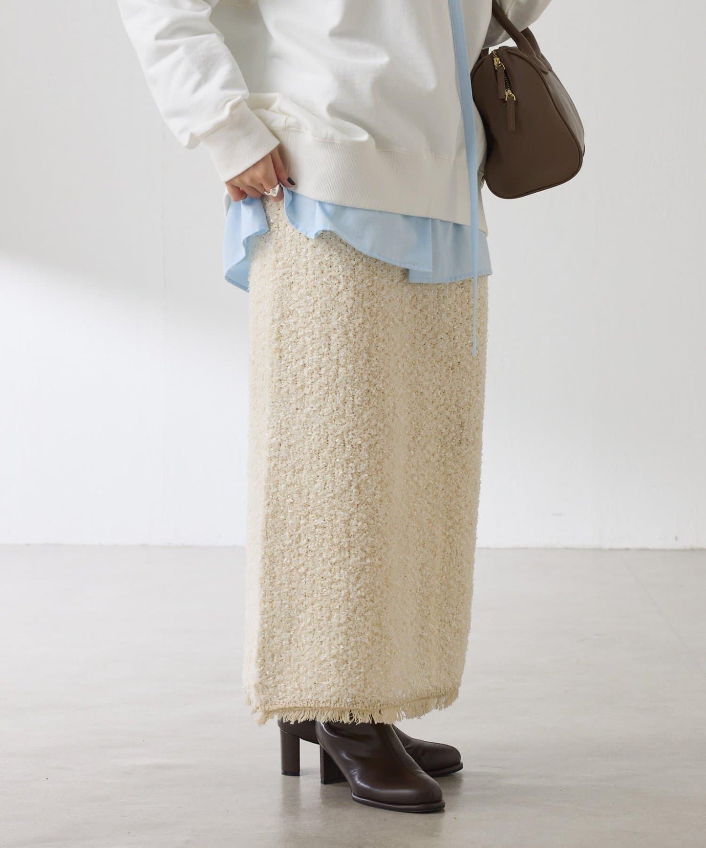 【全鬆緊腰】仿粗花呢針織半身裙/可成套搭配