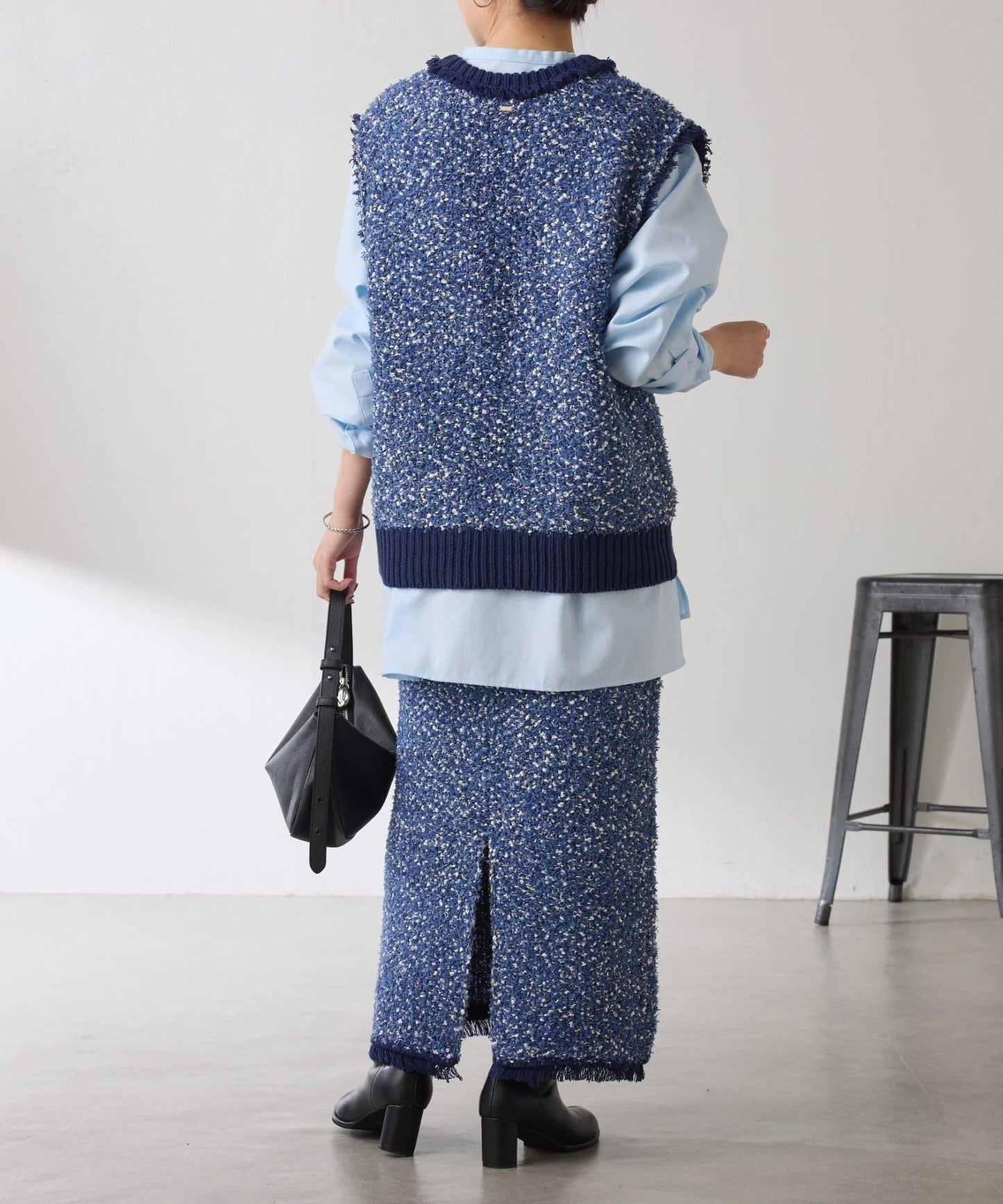 【全鬆緊腰】仿粗花呢針織半身裙/可成套搭配